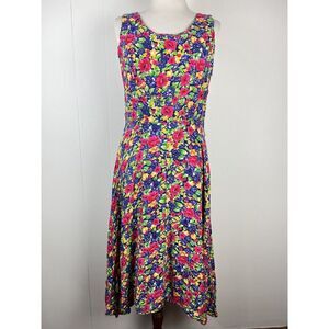 Vintage S.‎ Roberts 90s Bright Floral Sleeveless Maxi Dress Rayon Womens Size 10